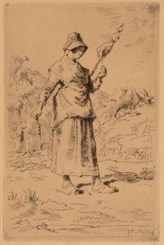 Jean Francois Millet (French, 1814-1875) La Fileuse Auvergna...