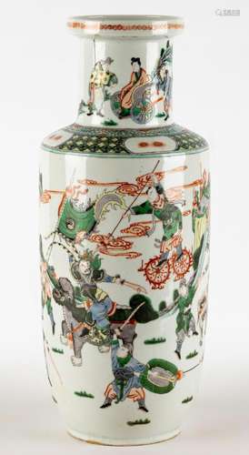 Chinese Famille Verte Porcelain Vase with Warriors