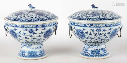 Pair of Chinese Blue and White Porcelain Chafing Dishes