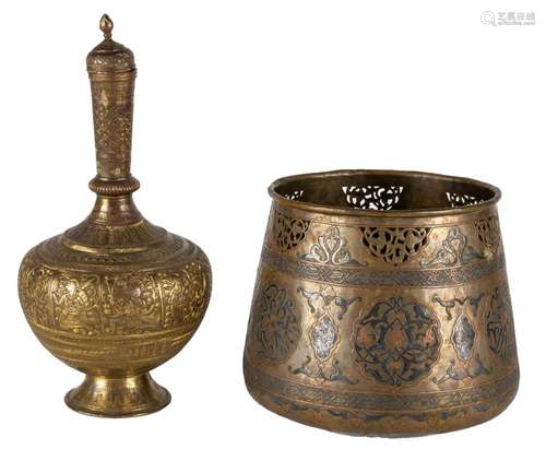 Indo Persian Mixed Metal Bowl and Decanter