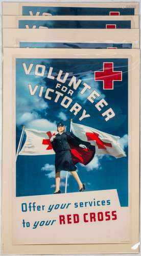 (4) WWII, Volunteer For Victory, Red Cross Posters