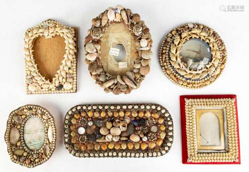 Antique Shell Art Picture Frame and Plaques