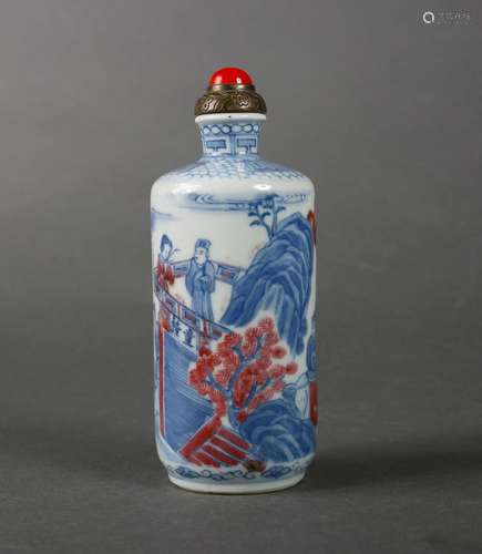 A blue and white underglaze red porcelain snuff bottle