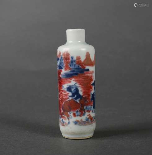 A blue and white underglaze red porcelain snuff bottle