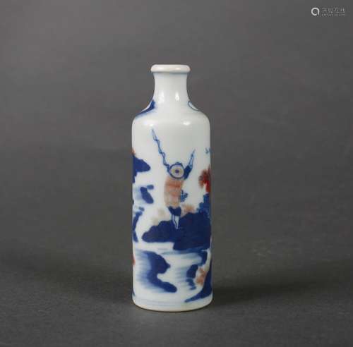 A blue and white underglaze red porcelain snuff bottle