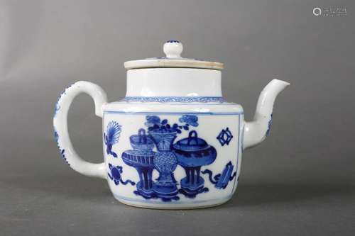 A blue and white porcelain teapot