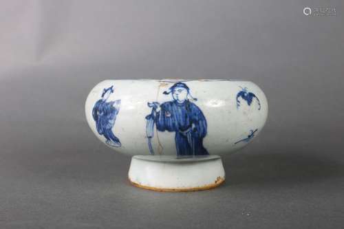 A blue and white porcelain teapot