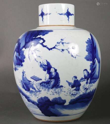 A blue and white figure porcelain jar