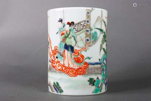 A multicolored figure porcelain brush pot