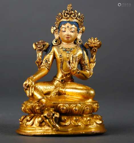 A gilding copper green tara statue