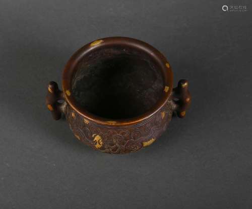 A gold sprinkled copper censer