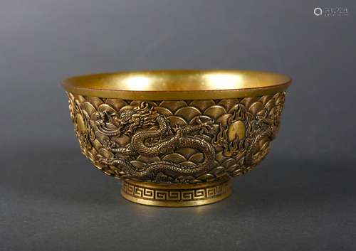 A gilding copper dragon bowl