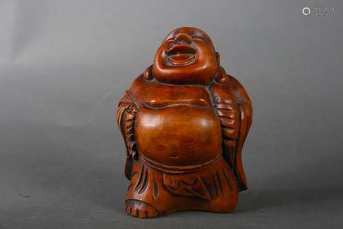 A bamboo Maitreya statuette