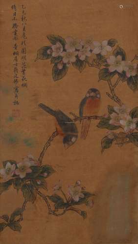 A Chinese bird-and-flower hanging scroll painting, Jiang Tin...