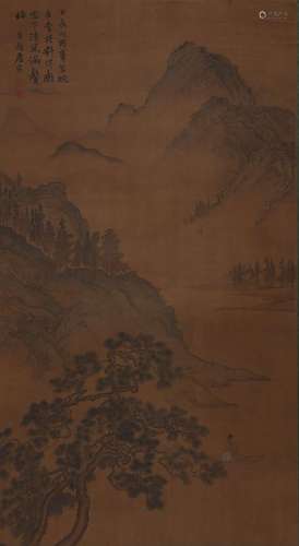 A Chinese landscape hanging silk scroll painting, Tangyin ma...