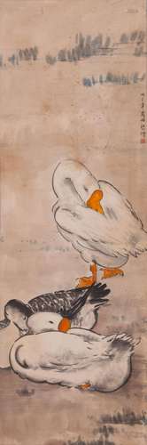 A Chinese goose painting, Xu Beihong mark