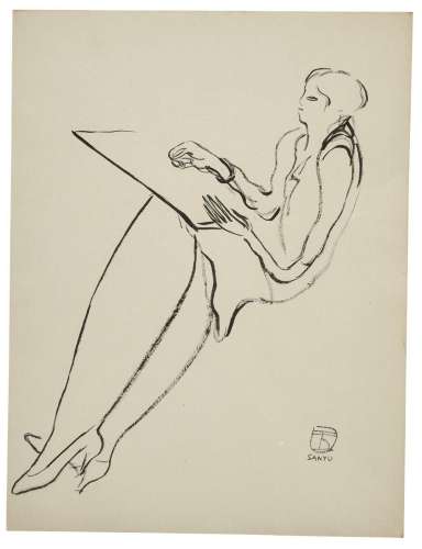 SANYU 1901 - 1966 Femme de profil dessinant Encre sur papier
