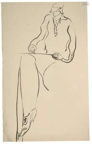 SANYU 1901 - 1966 Femme dessinant Encre sur papier