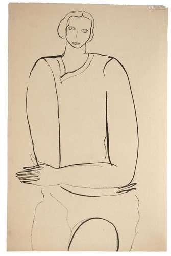 SANYU 1901 - 1966 Femme assise les bras croisés Encre sur pa...