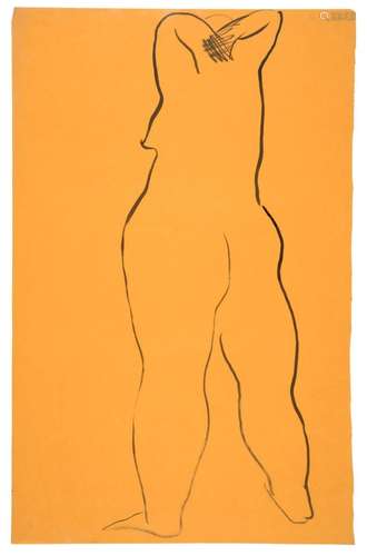 SANYU 1901 - 1966 Nu debout, mains sur la nuque Encre sur pa...