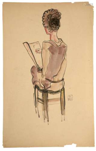 SANYU 1901 - 1966 Femme de dos assise sur un tabouret - circ...