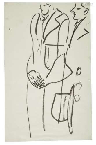 SANYU 1901 - 1966 Hommes en manteau Encre sur papier