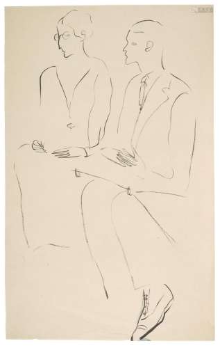 SANYU 1901 - 1966 Femme dessinant et homme assis, doigts cro...