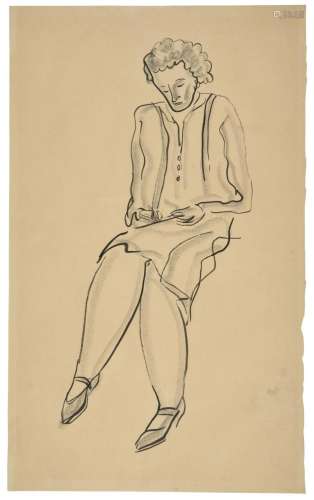 SANYU 1901 - 1966 Femme assise dessinant Encre sur papier
