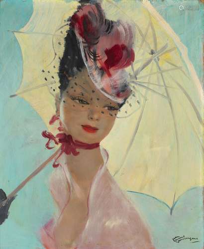 Jean Gabriel DOMERGUE (1889-1962) - Elégante à l'ombrelle - ...