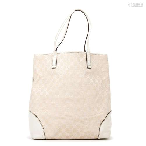 GUCCI - Sac cabas en toile tissée monogrammée et cuir blanc ...