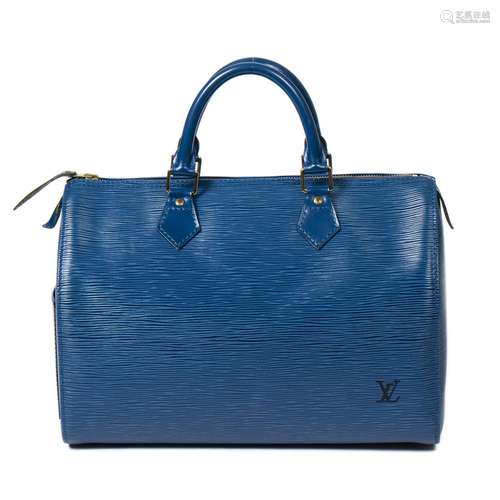 LOUIS VUITTON – Sac à main Speedy 30 – En cuir épi bleu – In...