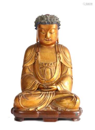 Fine Chinese gilt lacquered wood figure of Buddha, Ming Dyna...