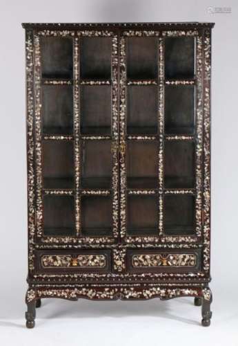 Chinese 19th Century ebony and mother of pearl cabinet, Qing...
