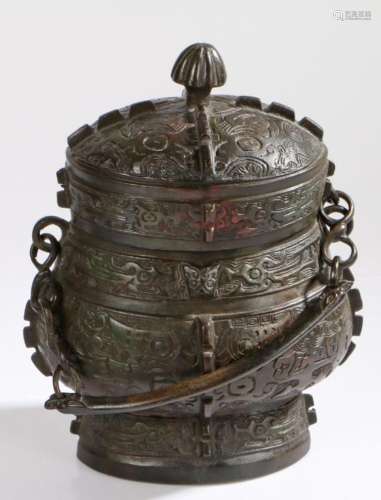 Chinese bronze archaic type ritual wine vessel, with a gadro...
