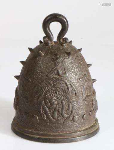 Chinese bronze bell, cast with phoenix and character marks 1...