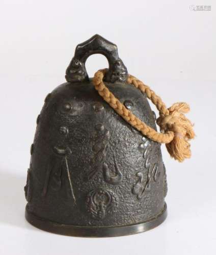Chinese bronze bell, cast with shallow bosses and character ...