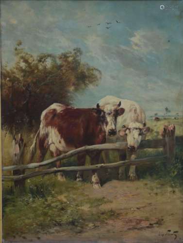 Schouten: painting (o/c) 'Cows in a landscape' (80x6...