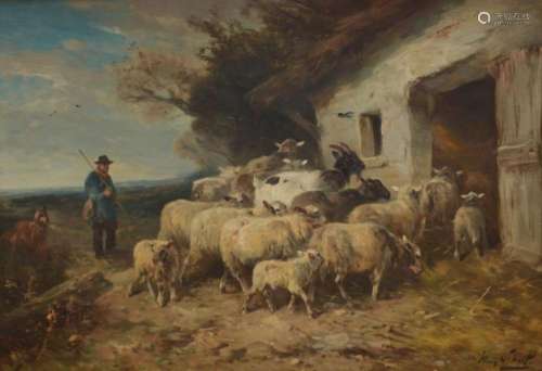 Henry Schouten: painting (o/c) 'shepherd and sheep' ...