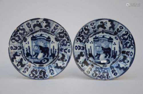 A pair of Delft earthenware plates signed De Klaauw, 18th ce...