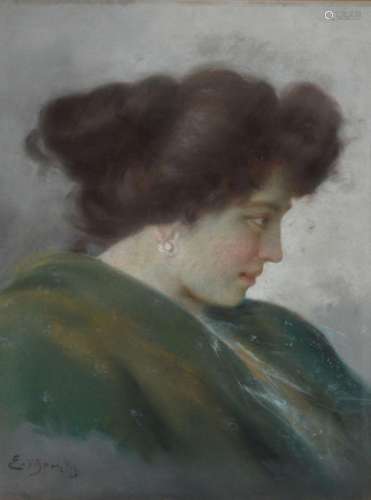 Morini: pastel/drawing on paper 'portrait of a lady'...