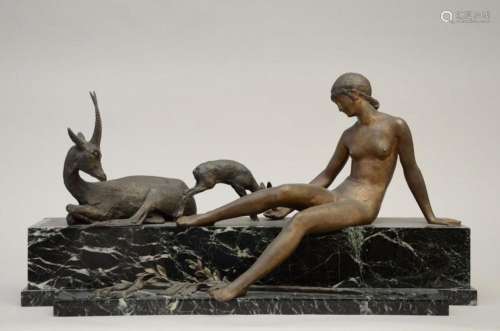 Ary Bitter: Art Deco statue in bronze on a marble base (40x7...