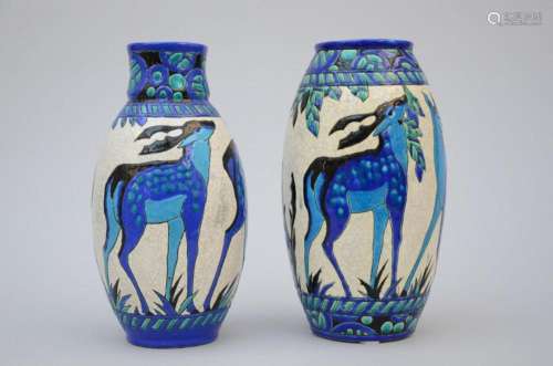 2 Art Deco vases in crackle glaze, Boch, Charles Catteau, &#...