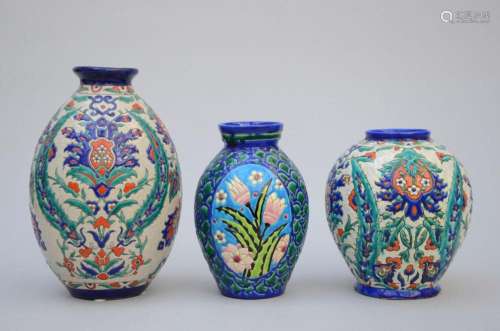 3 Art Deco vases including two with Iznik decoration, Boch K...