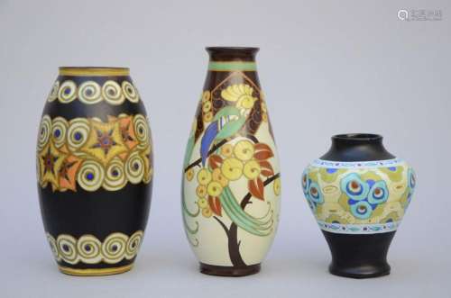 3 Art Deco vases, Boch Keramis, D1091 D1130 D883 (h21 to 33c...