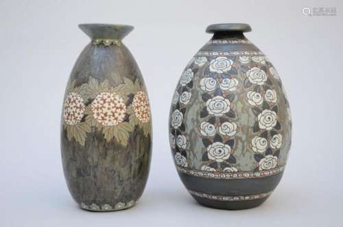 2 Art Deco vases in stoneware, Boch la Louvière, 'flower...