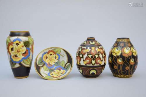 3 Art Deco vases + bowl, Boch Keramis, D2061 D1739 D959, (di...