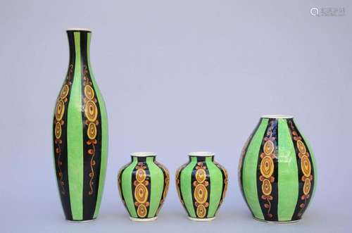 4 Art Deco vases, Boch Keramis D787 (h16 to 46cm) (*)