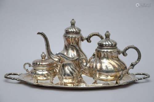 Coffee and tea set in silver on platter (925/1000 - Sterling...