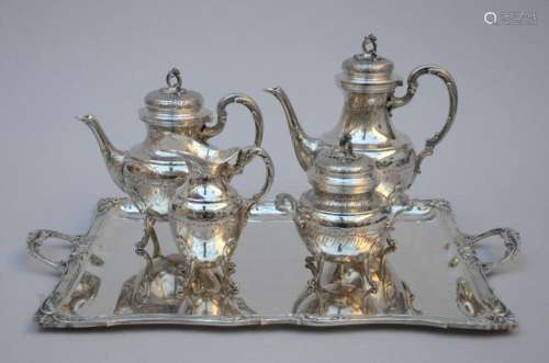 A four-piece silver coffee service on a tray (835/1000)