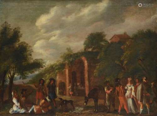 Anonymous (17th century): painting (o/c) 'ruins with cha...